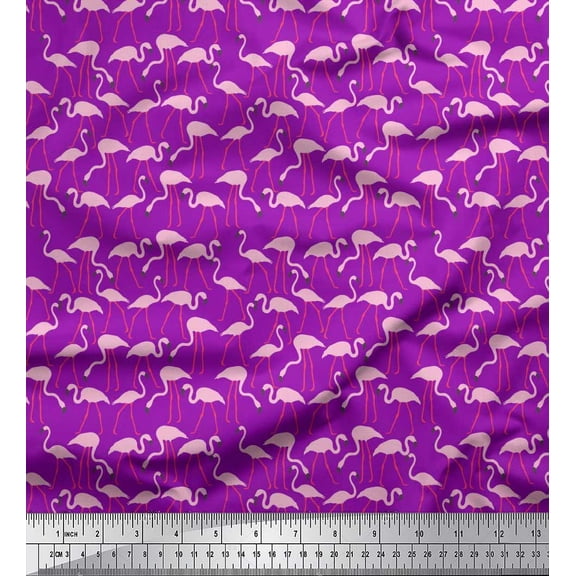 Soimoi Moss Georgette Fabric Flamingo Bird Print Sewing Fabric Yard 42 Inch Wide
