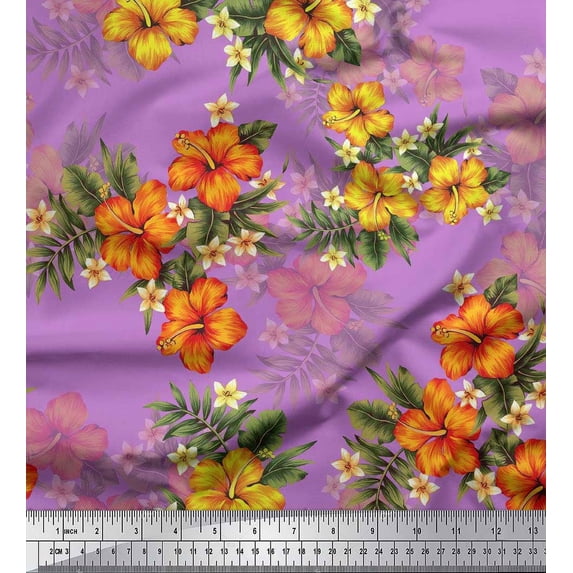 Soimoi Moss Georgette Fabric Floral & Leaves Tropical Printed Craft Fabric by The Yard 42 Inch Wide