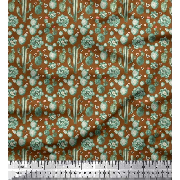 Soimoi Moss Georgette Fabric Floral,Succulents & Cactus Tree Print Fabric by Yard 42 Inch Wide