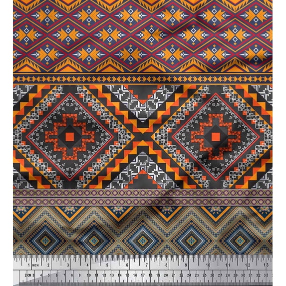 Soimoi Moss Georgette Fabric Geometric Southwestern Print Sewing Fabric Yard 42 Inch Wide