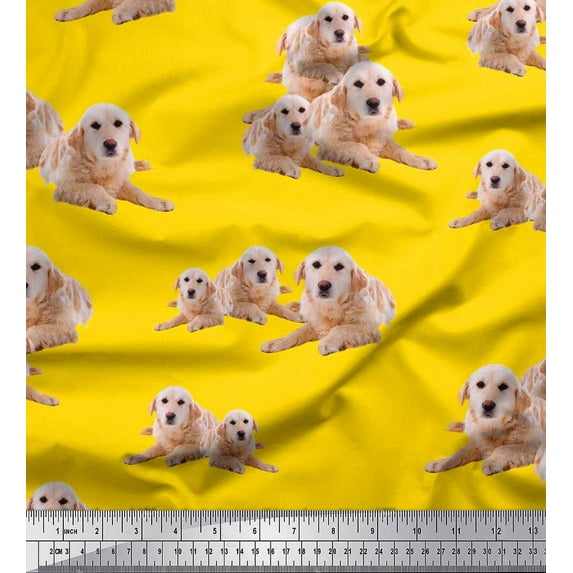 Soimoi Moss Georgette Fabric Golden Retriever Dog Print Fabric by The Yard 42 Inch Wide