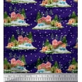 thumbnail image 1 of Soimoi Moss Georgette Fabric House,Snowfall & Tree Nature Decor Fabric Printed Yard 42 Inch Wide, 1 of 1