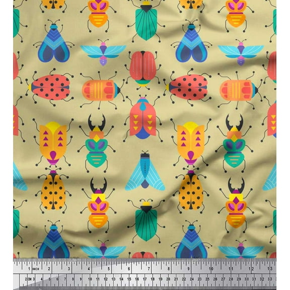 Soimoi Moss Georgette Fabric Insects Clip Art Print Fabric by Yard 42 Inch Wide