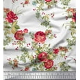 thumbnail image 1 of Soimoi Moss Georgette Fabric Leaves,Red Berries & Rose Floral Print Fabric by The Yard 42 Inch Wide, 1 of 1