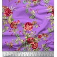 thumbnail image 1 of Soimoi Moss Georgette Fabric Leaves,Red Berries & Rose Floral Print Sewing Fabric Yard 42 Inch Wide, 1 of 1