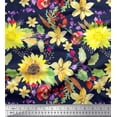 thumbnail image 1 of Soimoi Moss Georgette Fabric Leaves & Sunflower Watercolor Print Sewing Fabric Yard 42 Inch Wide, 1 of 1