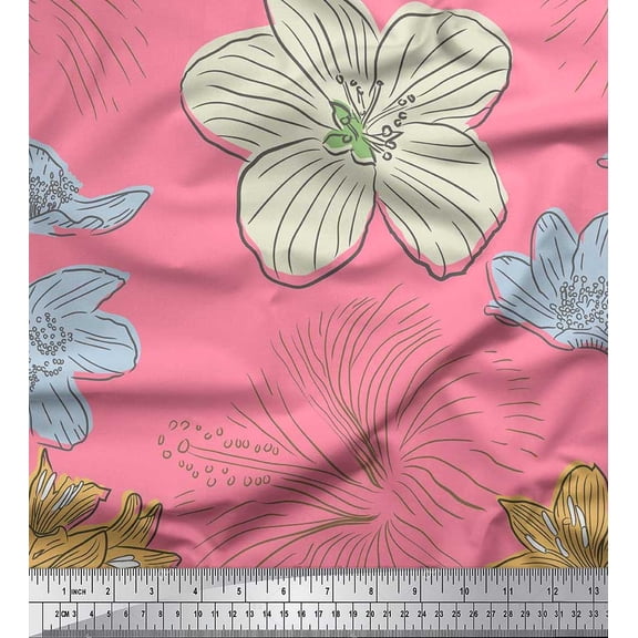 Soimoi Moss Georgette Fabric Lily Flower Printed Craft Fabric by the Yard 42 Inch Wide