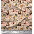 thumbnail image 1 of Soimoi Moss Georgette Fabric Owl,Squirrel & Rabbit Animal Print Fabric by Yard 42 Inch Wide, 1 of 1