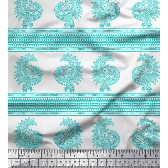 Soimoi Moss Georgette Fabric Peacock Block Printed Craft Fabric by The Yard 42 Inch Wide