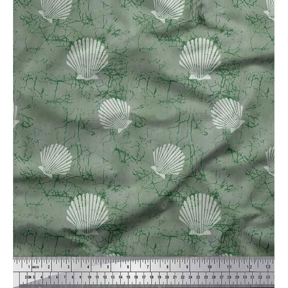 Soimoi Moss Georgette Fabric Seashell & Texture Fabric Prints By Yard 42 Inch Wide