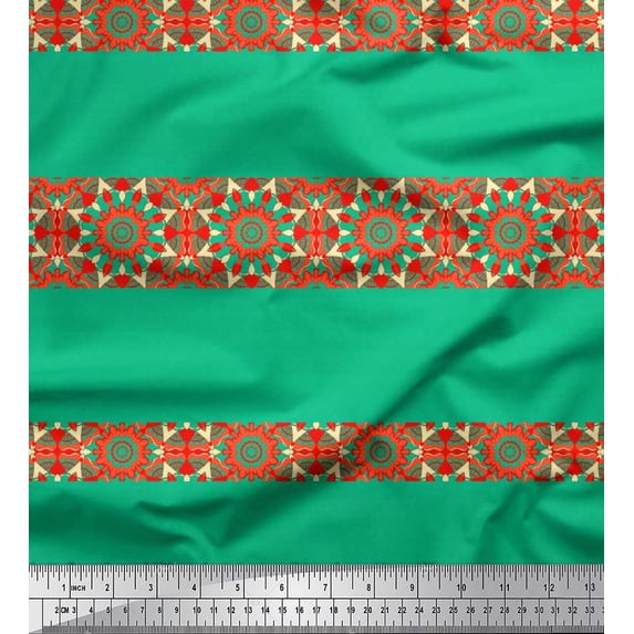Soimoi Moss Georgette Fabric Stripe & Mandala Kaleidoscope Decor Fabric Printed Yard 42 Inch Wide