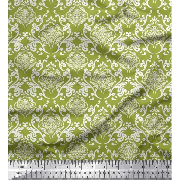 Soimoi Moss Georgette Fabric Swirls & Floral Artistic Print Fabric by The Yard 42 Inch Wide