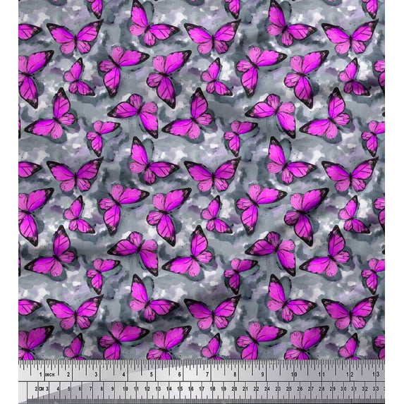 Soimoi Moss Georgette Fabric Texture & Butterfly Printed Craft Fabric by The Yard 42 Inch Wide
