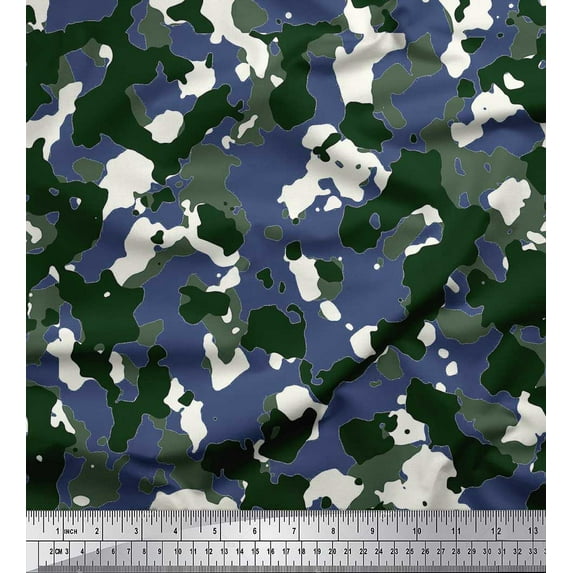 Soimoi Moss Georgette Fabric Two Tone With White Camouflage Print Fabric by Yard 42 Inch Wide