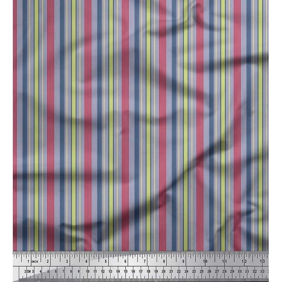 Soimoi Moss Georgette Fabric Vertical Stripe Printed Fabric 1 Yard 42 Inch Wide