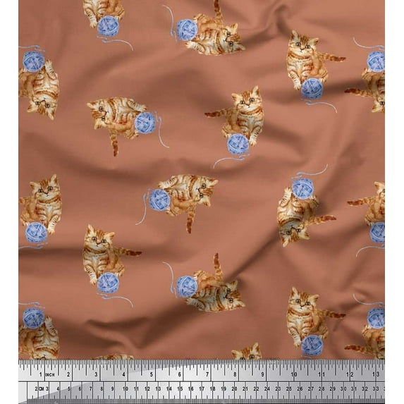 Soimoi Moss Georgette Fabric Wool & Cat Animal Decor Fabric Printed Yard 42 Inch Wide