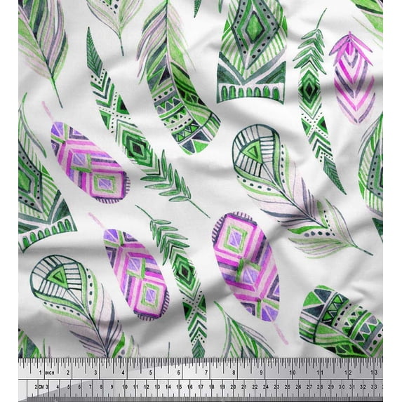 Soimoi Moss Georgette Fabric feather African Print Fabric by Yard 42 Inch Wide