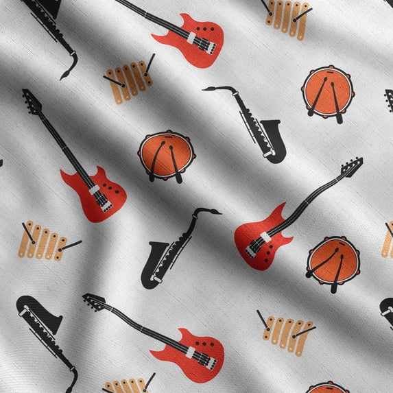 Soimoi Musical Instruments Print, Silk Fabric, Decor Sewing Fabric by The Yard 42 Inch Wide,Decorative Fabric for Shirts Suits Ties, Orange