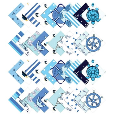 Soimoi Nautical Print&nbsp;Precut 5-inch Cotton&nbsp;Fabric&nbsp;Quilting&nbsp;Squares&nbsp;Charm Pack DIY Patchwork Sewing Craft- Blue