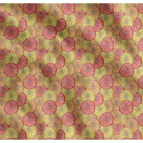 Soimoi Orange Cotton Cambric Fabric Lemon Slice Vegetable Decor Fabric Printed Yard 56 Inch Wide