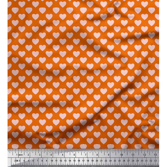 Soimoi Orange Cotton Cambric Fabric Pink Heart Print Fabric by the Yard 56 Inch Wide