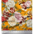 thumbnail image 1 of Soimoi Orange Cotton Duck Fabric Leaves & Rose Floral Decor Fabric Printed Yard 56 Inch Wide, 1 of 3