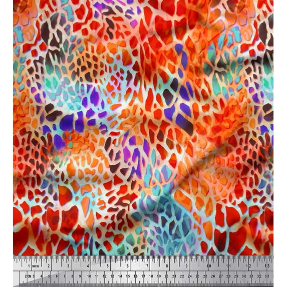 Soimoi Orange Cotton Duck Fabric Leopard Animal Skin Printed Fabric 1 Yard 42 Inch Wide
