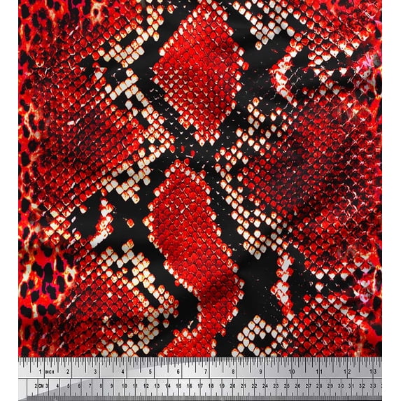 Soimoi Orange Cotton Duck Fabric Leopard & Snake Animal Skin Printed Fabric 1 Yard 44 Inch Wide