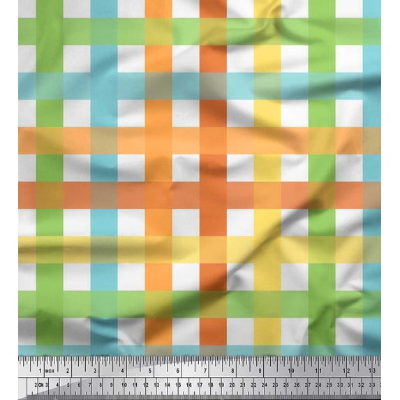Soimoi Orange Cotton Duck Fabric Plaid Check Printed Craft Fabric by the Yard 42 Inch Wide