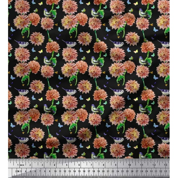 Soimoi Orange Cotton Jersey Fabric American Robin,Insect & Flower Fabric Prints by Yard 58 Inch Wide