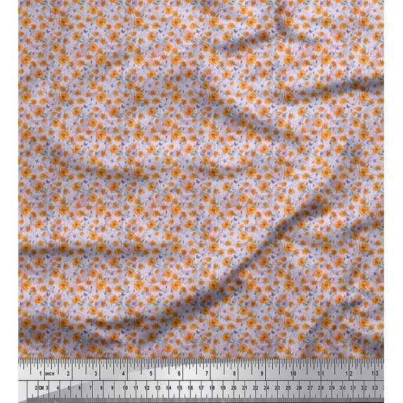 Soimoi Orange Cotton Jersey Fabric Leaves,Insect & Floral Print Fabric by The Yard 58 Inch Wide