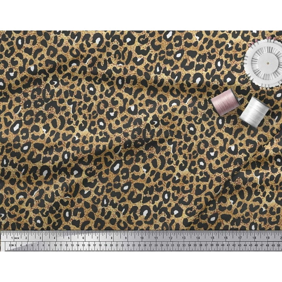 Soimoi Orange Cotton Jersey Fabric Leopard Animal Skin Print Fabric by the Yard 64 Inch Wide