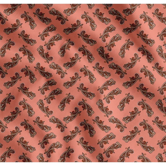 Soimoi Orange Cotton Poplin Fabric Artistic Paisley Decor Fabric Printed Yard 42 Inch Wide