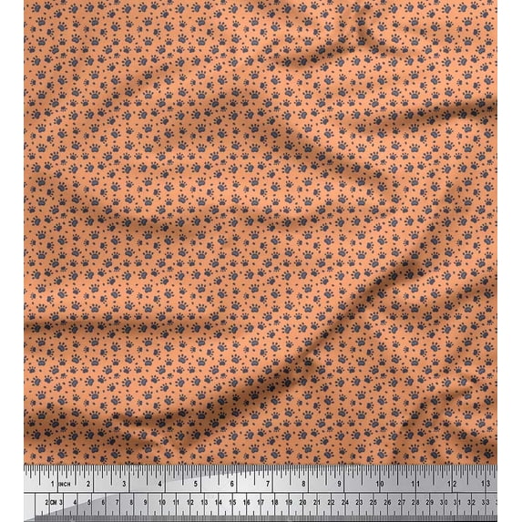 Soimoi Orange Cotton Poplin Fabric Dogs & Paw Dog Print Fabric by the Yard 42 Inch Wide