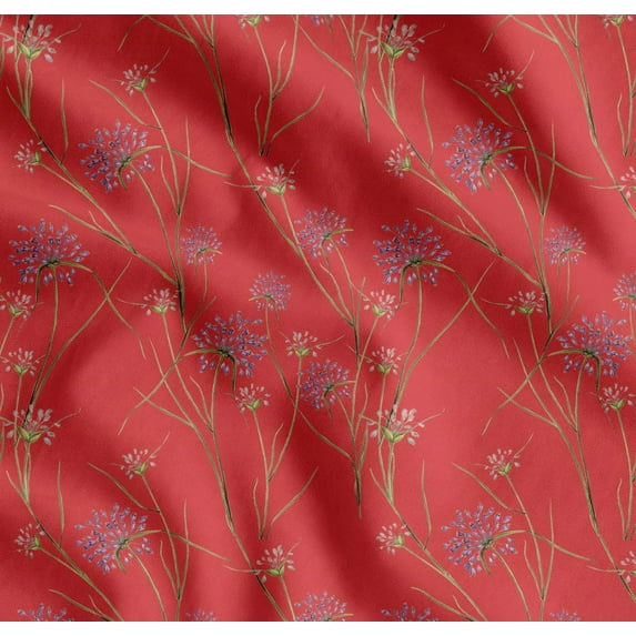 Soimoi Orange Cotton Poplin Fabric Grass & Wildflower Floral Print Sewing Fabric Yard 42 Inch Wide