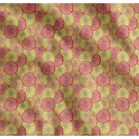 Soimoi Orange Cotton Poplin Fabric Lemon Slice Vegetable Print Fabric by the Yard 56 Inch Wide
