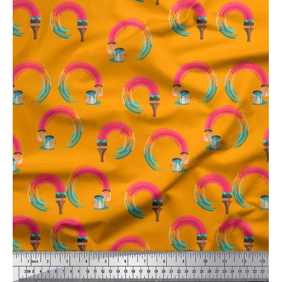 Soimoi Orange Cotton Poplin Fabric Paint Brush Abstract Print Sewing Fabric Yard 42 Inch Wide