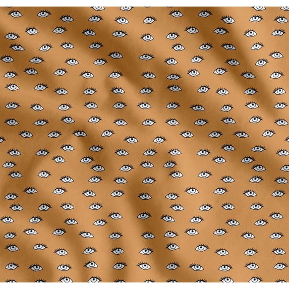 Soimoi Orange Cotton Voile Fabric Eyes Face Print Fabric by the Yard 56 Inch Wide