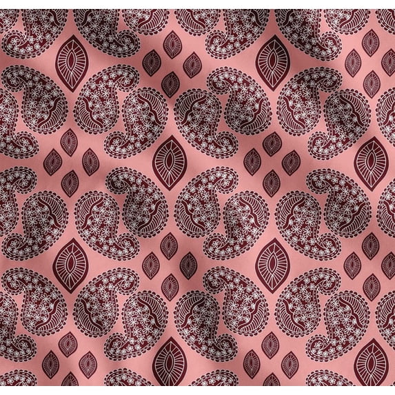 Soimoi Orange Cotton Voile Fabric Maroon Paisley Print Fabric by the Yard 42 Inch Wide