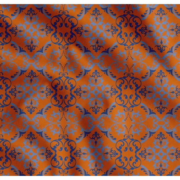 Soimoi Orange Cotton Voile Fabric Vector Design Damask Print Fabric by the Yard 42 Inch Wide