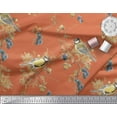 thumbnail image 1 of Soimoi Orange Georgette Viscose Fabric Black Berry & Yellow Sparrow Bird Print Fabric by the Yard 44 Inch Wide, 1 of 3