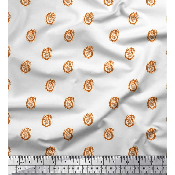 Soimoi Orange Japan Crepe Satin Fabric Floral & Paisley Printed Fabric 1 Yard 42 Inch Wide