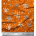 thumbnail image 1 of Soimoi Orange Japan Crepe Satin Fabric Snow Flakes & Star Fabric Prints By Yard 42 Inch Wide, 1 of 3