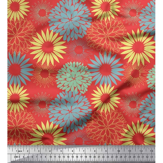 Soimoi Orange Modal Satin Fabric Artistic Flower Mandala Decor Fabric Printed Yard 42 Inch Wide