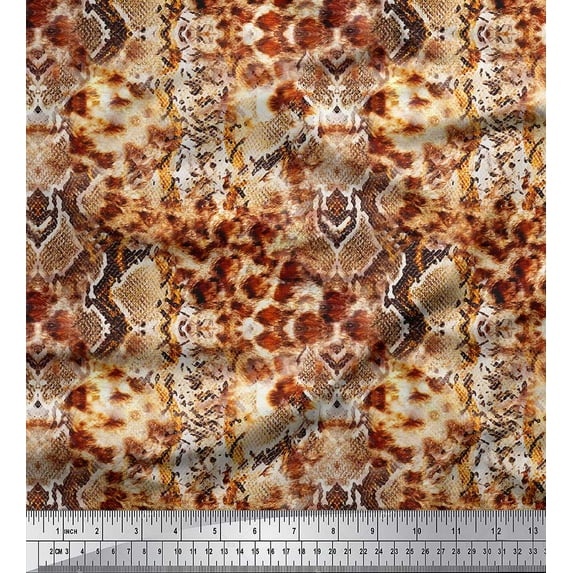 Soimoi Orange Moss Georgette Fabric Leopard & Snake Animal Skin Decor Fabric Printed Yard 42 Inch Wide