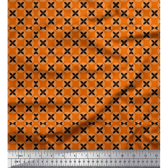 Soimoi Orange Poly Georgette Fabric Flower Geometric Print Sewing Fabric Yard 42 Inch Wide