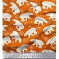 thumbnail image 1 of Soimoi Orange Poly Georgette Fabric Snowflake & Polar Bear Animal Printed Fabric 1 Yard 42 Inch Wide, 1 of 3