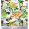thumbnail image 1 of Soimoi Orange Polyester Crepe Fabric Hummingbird,Insect & Floral Printed Fabric 1 Yard 52 Inch Wide, 1 of 1