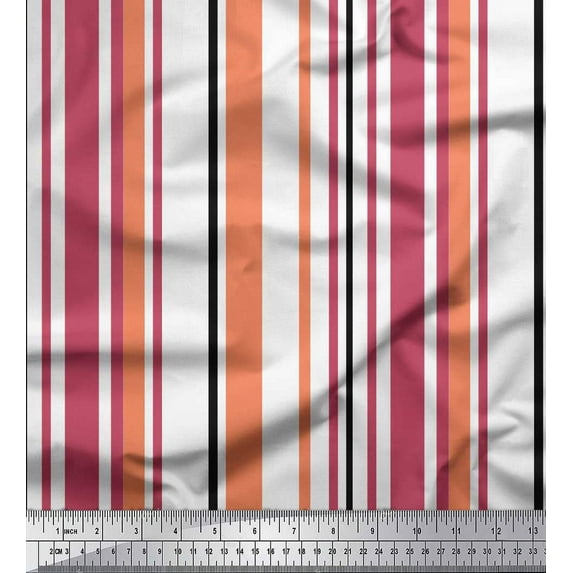 Soimoi Orange Rayon Crepe Fabric Colorful Vertical Stripe Print Fabric by Yard 46 Inch Wide