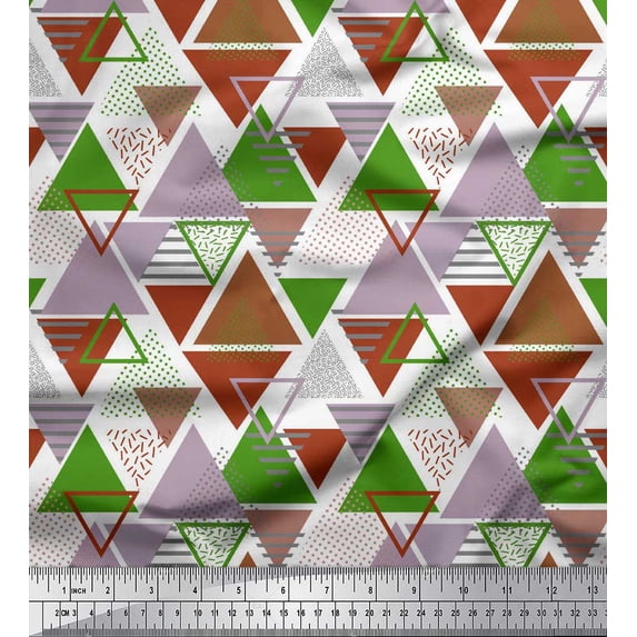 Soimoi Orange Rayon Crepe Fabric Triangle Geometric Print Fabric by the Yard 46 Inch Wide
